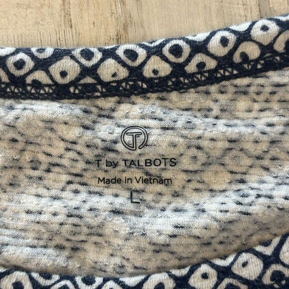 Talbots Large Long Sleeve Tee Cotton Blend Dotted Navy Blue/White Athleisure Gym - Picture 5 of 10